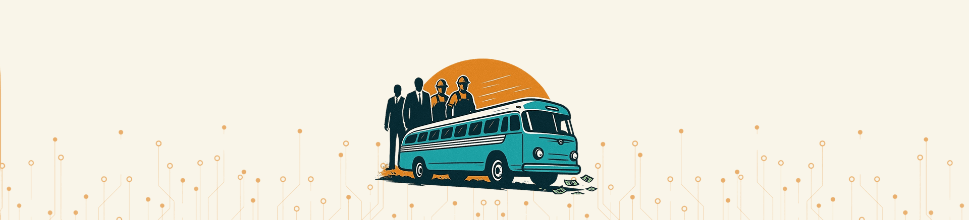 Retro bus with passengers illustration
